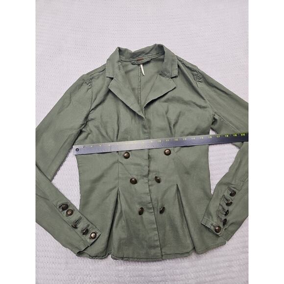 Free People Blazer Womens Small Linen Blend Military Style Lightweight Green - Picture 3 of 6